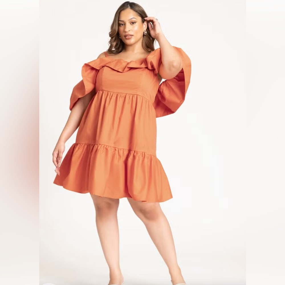 Orange Ruffle Off-Shoulder Dress